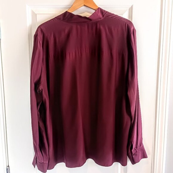 Lafayette 148 New York Burgundy Red Silk Tie Front Blouse - Picture 3 of 7